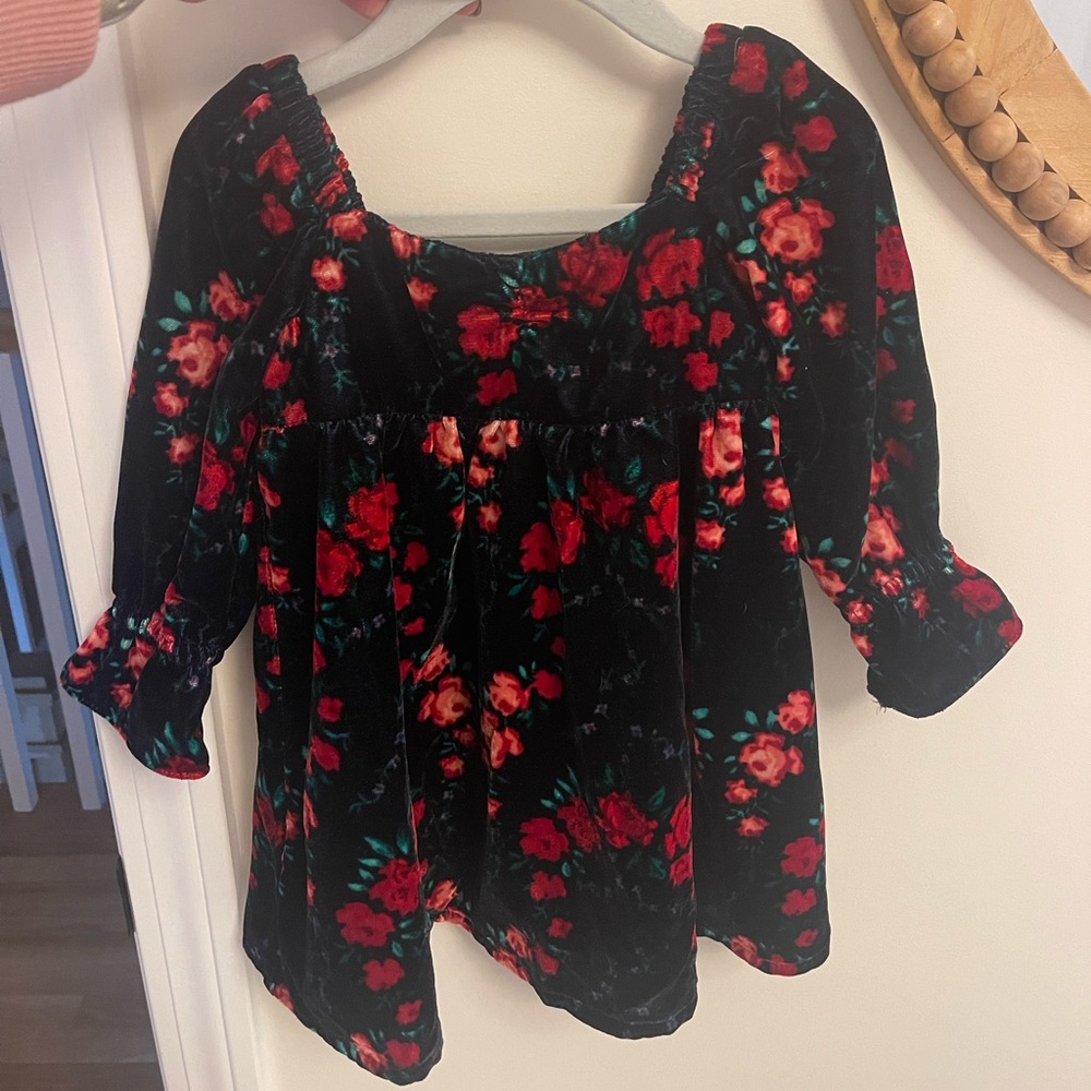 Janie and Jack velvet navy blue and red dress. Christmas. 18-24mos